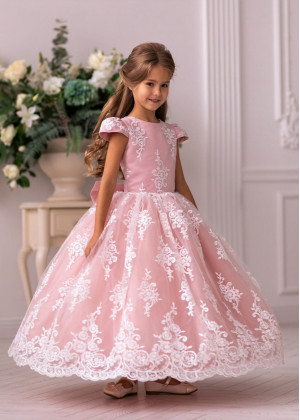 Ivory Lace Blush Pink Tulle V Back Flower Girl Dress